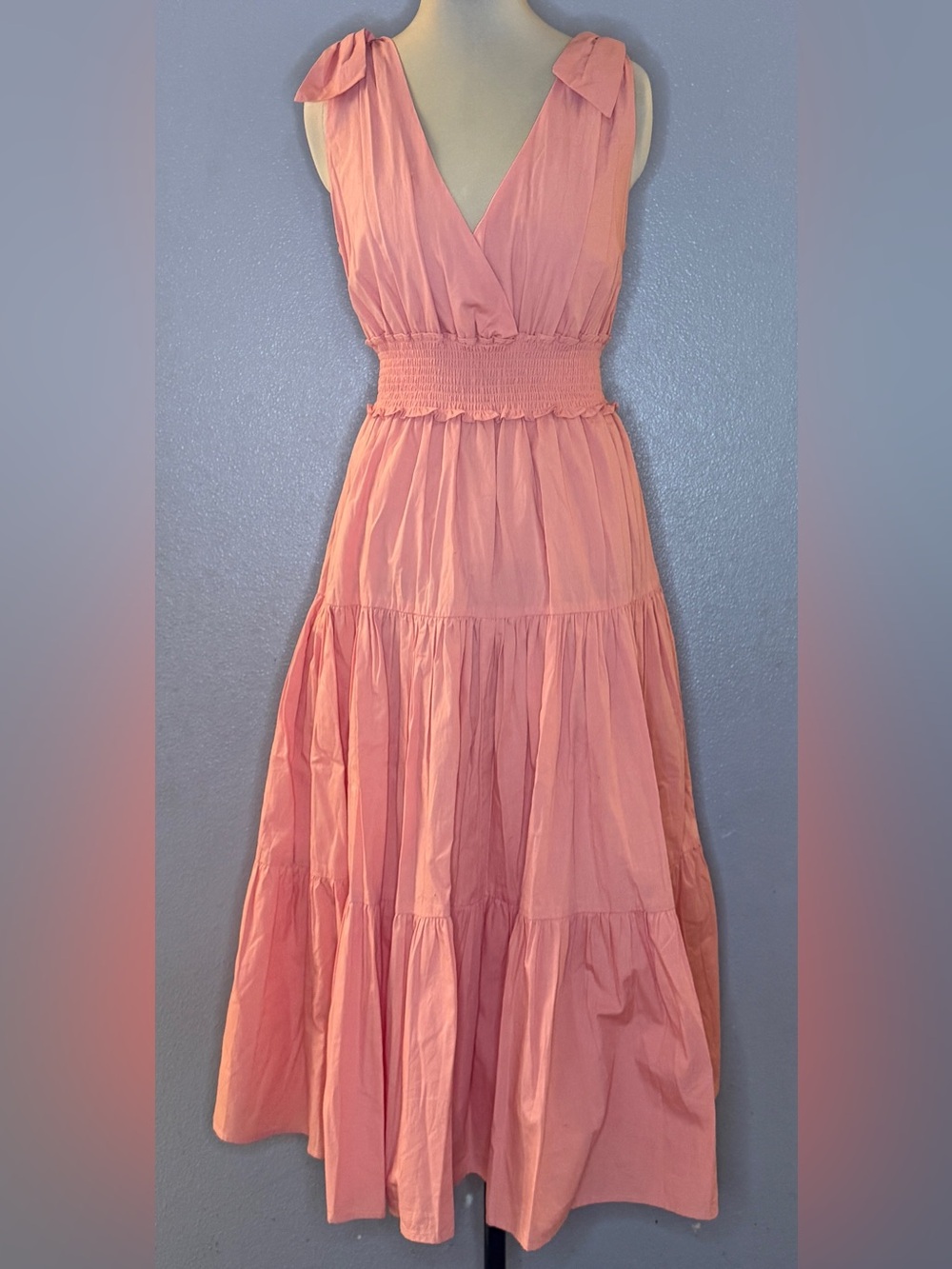 Vince Camuto Coral V-Neck Tiered Lined Maxi Cotton Dress NWT Size XL